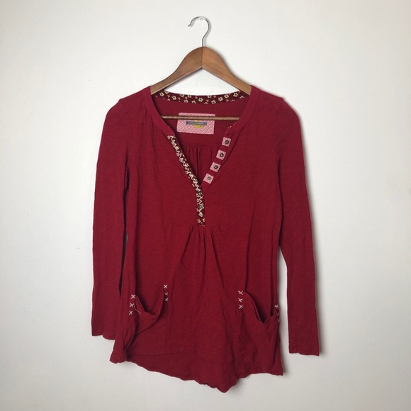 Anthropologie Tops - Anthropologie | Little Yellow Button Red Top